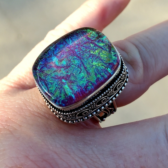 New Huge Dichoric Glass Antique Design 925 Silver Ring. - Picture 8 of 16